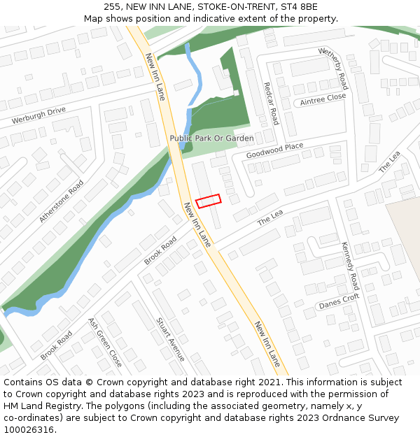 255, NEW INN LANE, STOKE-ON-TRENT, ST4 8BE: Location map and indicative extent of plot