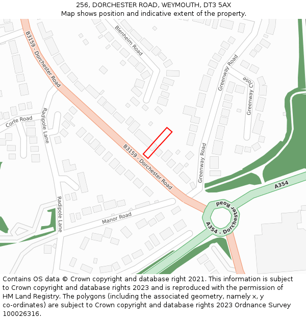 256, DORCHESTER ROAD, WEYMOUTH, DT3 5AX: Location map and indicative extent of plot