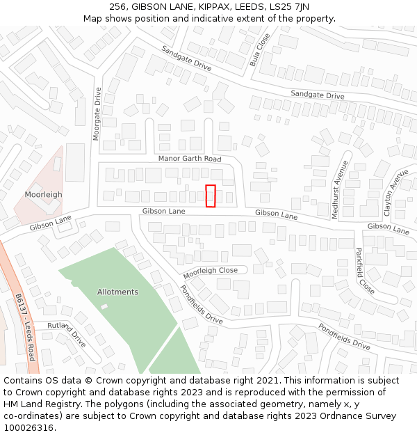 256, GIBSON LANE, KIPPAX, LEEDS, LS25 7JN: Location map and indicative extent of plot