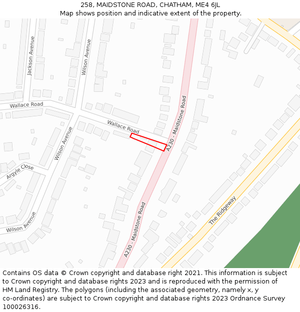 258, MAIDSTONE ROAD, CHATHAM, ME4 6JL: Location map and indicative extent of plot