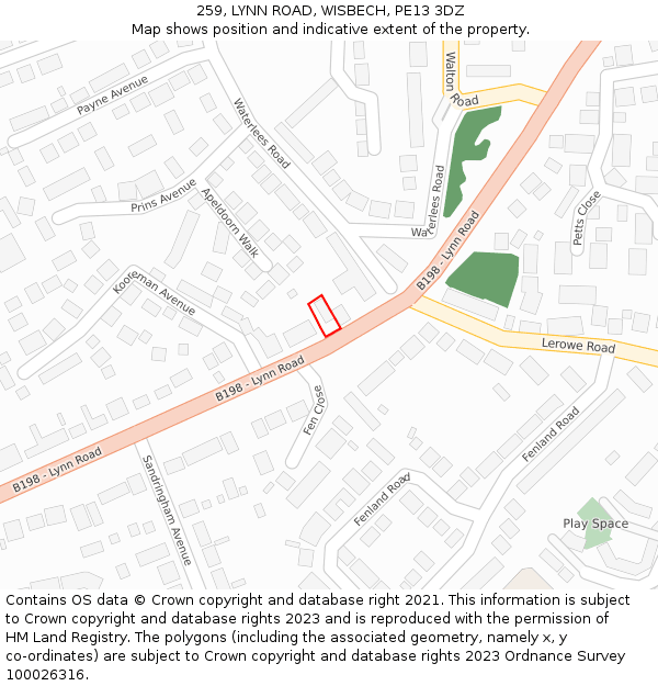 259, LYNN ROAD, WISBECH, PE13 3DZ: Location map and indicative extent of plot