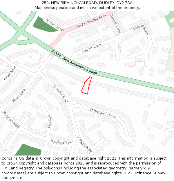 259, NEW BIRMINGHAM ROAD, DUDLEY, DY2 7SA: Location map and indicative extent of plot