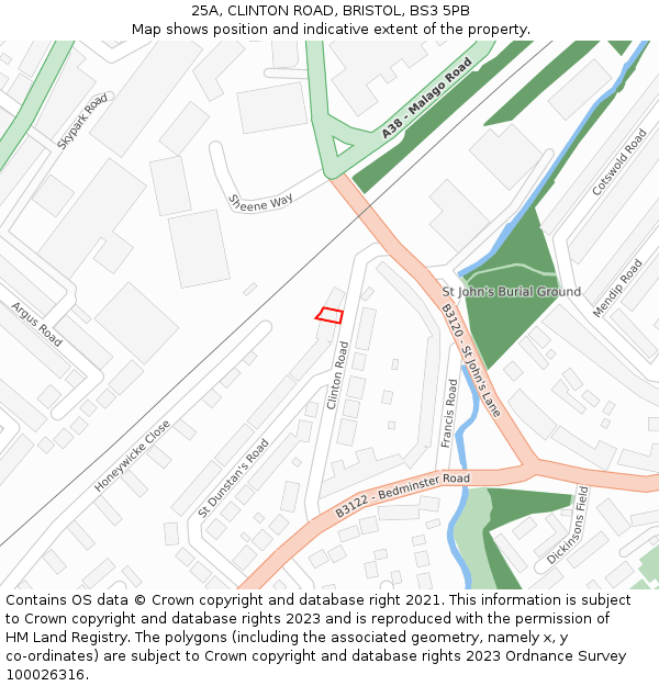 25A, CLINTON ROAD, BRISTOL, BS3 5PB: Location map and indicative extent of plot