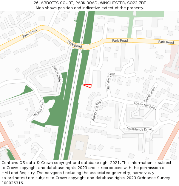 26, ABBOTTS COURT, PARK ROAD, WINCHESTER, SO23 7BE: Location map and indicative extent of plot