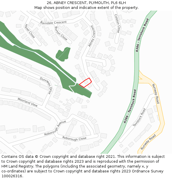 26, ABNEY CRESCENT, PLYMOUTH, PL6 6LH: Location map and indicative extent of plot