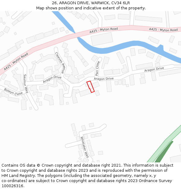 26, ARAGON DRIVE, WARWICK, CV34 6LR: Location map and indicative extent of plot