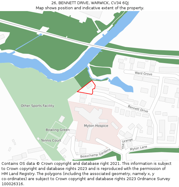 26, BENNETT DRIVE, WARWICK, CV34 6QJ: Location map and indicative extent of plot