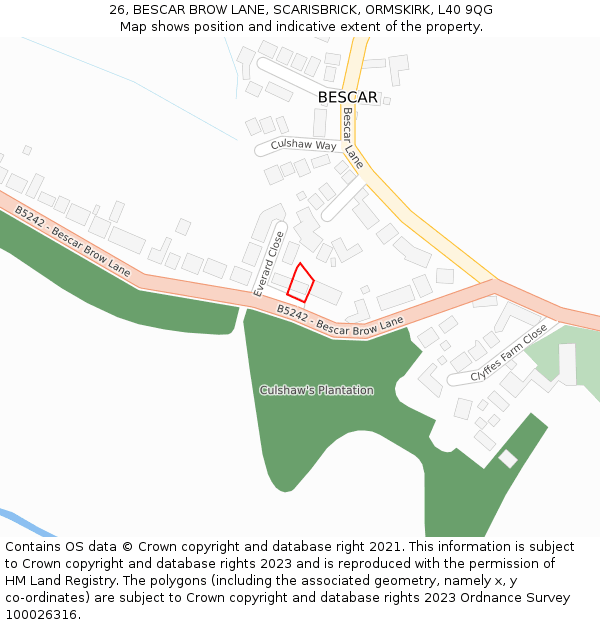 26, BESCAR BROW LANE, SCARISBRICK, ORMSKIRK, L40 9QG: Location map and indicative extent of plot