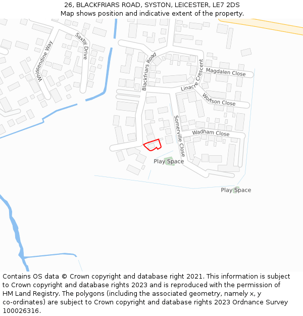 26, BLACKFRIARS ROAD, SYSTON, LEICESTER, LE7 2DS: Location map and indicative extent of plot