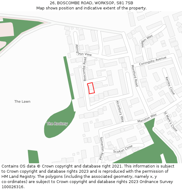 26, BOSCOMBE ROAD, WORKSOP, S81 7SB: Location map and indicative extent of plot