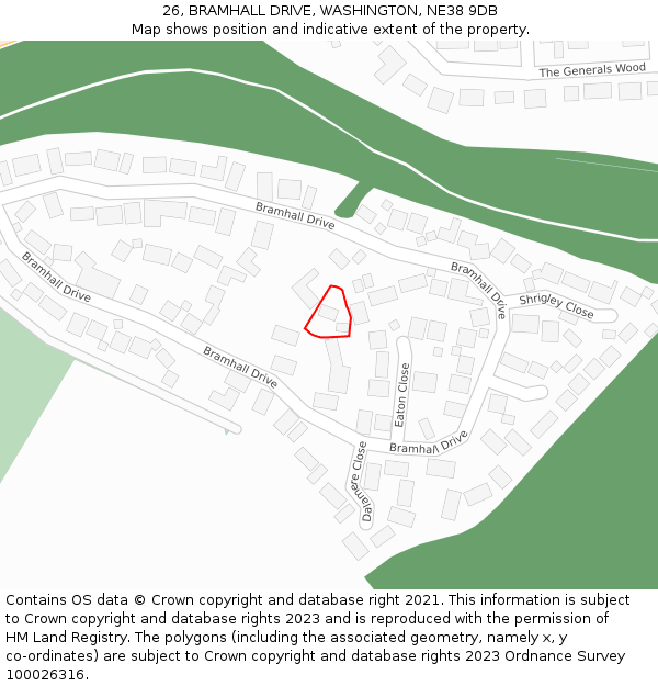 26, BRAMHALL DRIVE, WASHINGTON, NE38 9DB: Location map and indicative extent of plot