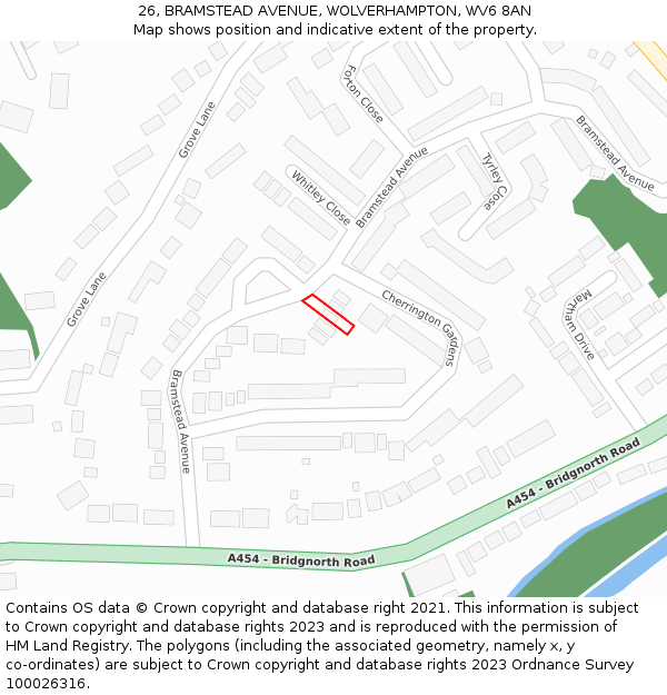 26, BRAMSTEAD AVENUE, WOLVERHAMPTON, WV6 8AN: Location map and indicative extent of plot