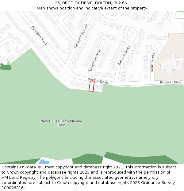 26, BRODICK DRIVE, BOLTON, BL2 6NL: Location map and indicative extent of plot