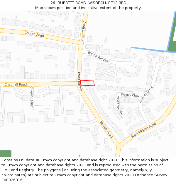 26, BURRETT ROAD, WISBECH, PE13 3RD: Location map and indicative extent of plot