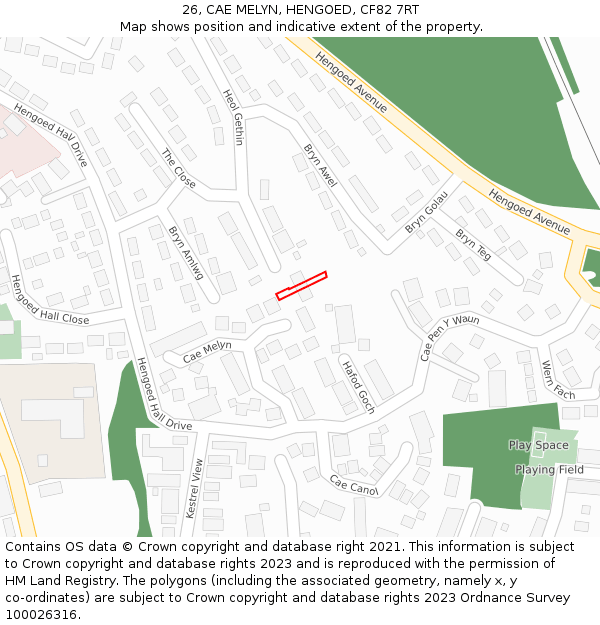 26, CAE MELYN, HENGOED, CF82 7RT: Location map and indicative extent of plot