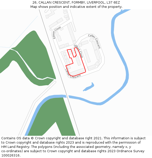 26, CALLAN CRESCENT, FORMBY, LIVERPOOL, L37 6EZ: Location map and indicative extent of plot