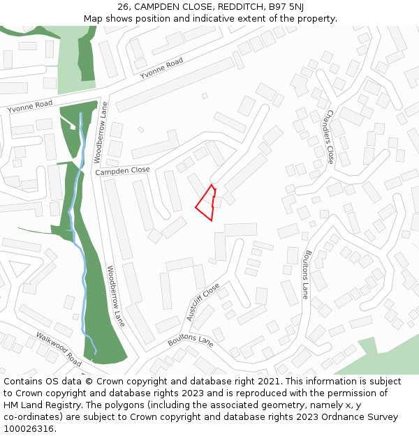 26, CAMPDEN CLOSE, REDDITCH, B97 5NJ: Location map and indicative extent of plot