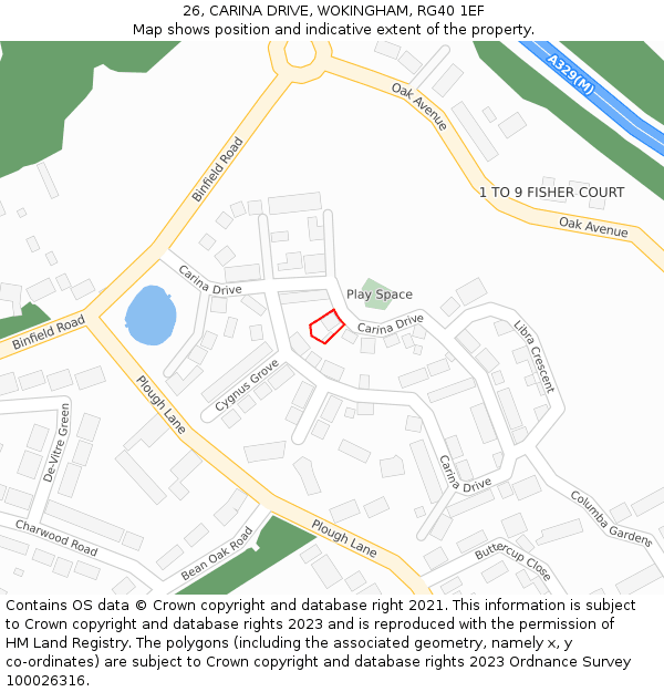 26, CARINA DRIVE, WOKINGHAM, RG40 1EF: Location map and indicative extent of plot