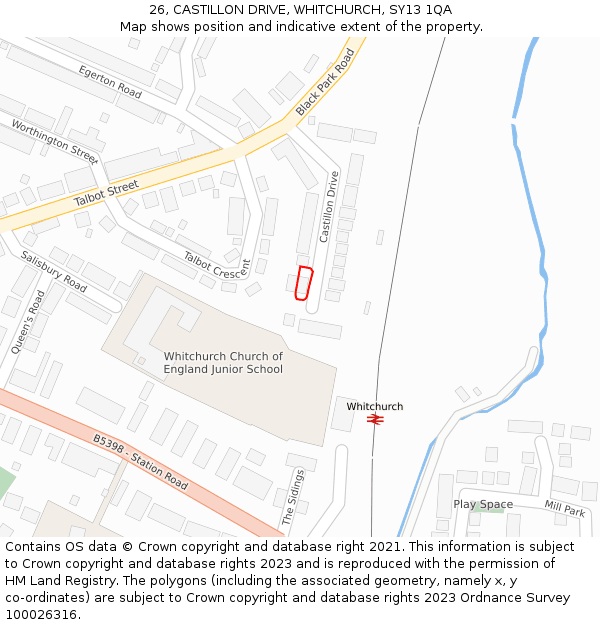 26, CASTILLON DRIVE, WHITCHURCH, SY13 1QA: Location map and indicative extent of plot