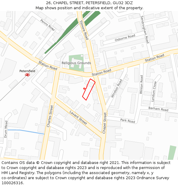26, CHAPEL STREET, PETERSFIELD, GU32 3DZ: Location map and indicative extent of plot