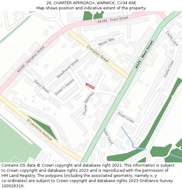 26, CHARTER APPROACH, WARWICK, CV34 6AE: Location map and indicative extent of plot