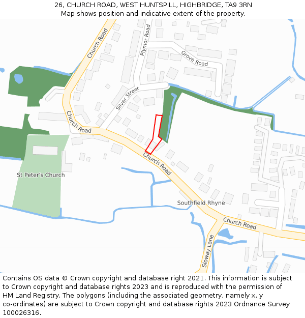 26, CHURCH ROAD, WEST HUNTSPILL, HIGHBRIDGE, TA9 3RN: Location map and indicative extent of plot