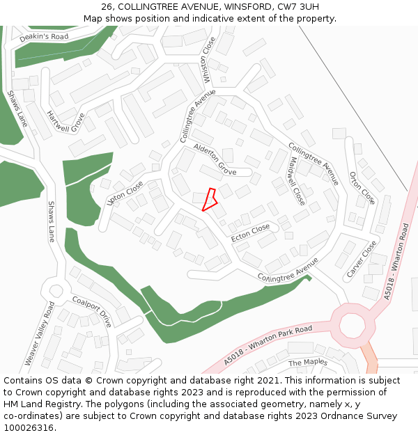 26, COLLINGTREE AVENUE, WINSFORD, CW7 3UH: Location map and indicative extent of plot