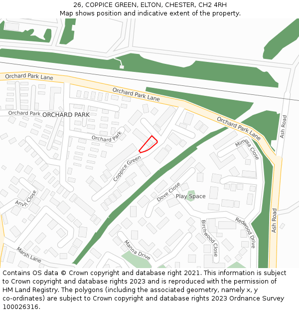 26, COPPICE GREEN, ELTON, CHESTER, CH2 4RH: Location map and indicative extent of plot