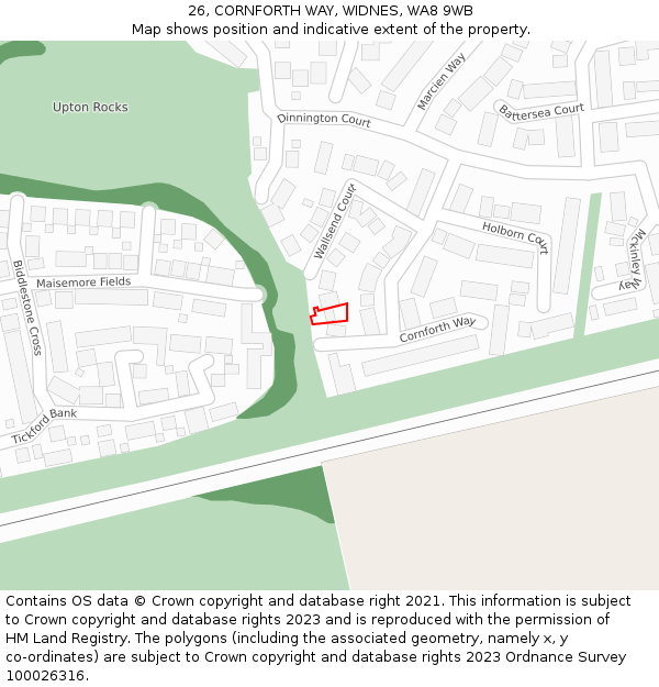 26, CORNFORTH WAY, WIDNES, WA8 9WB: Location map and indicative extent of plot