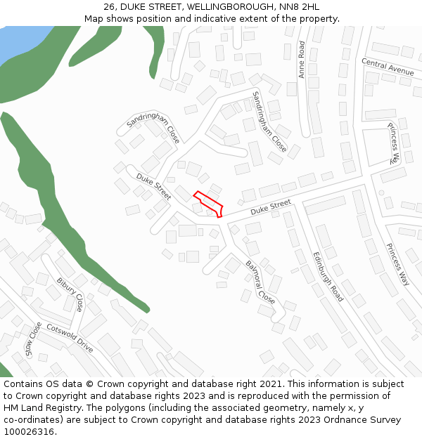 26, DUKE STREET, WELLINGBOROUGH, NN8 2HL: Location map and indicative extent of plot