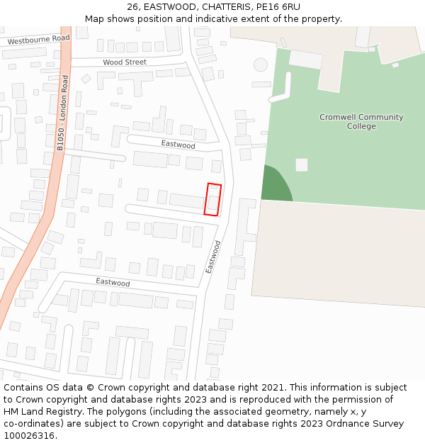 26, EASTWOOD, CHATTERIS, PE16 6RU: Location map and indicative extent of plot