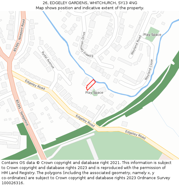 26, EDGELEY GARDENS, WHITCHURCH, SY13 4NG: Location map and indicative extent of plot