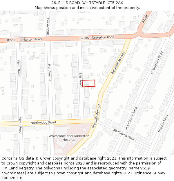 26, ELLIS ROAD, WHITSTABLE, CT5 2AX: Location map and indicative extent of plot