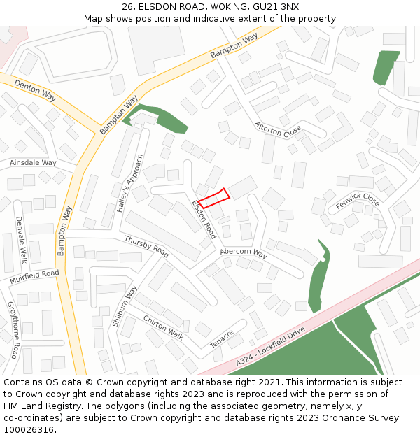 26, ELSDON ROAD, WOKING, GU21 3NX: Location map and indicative extent of plot