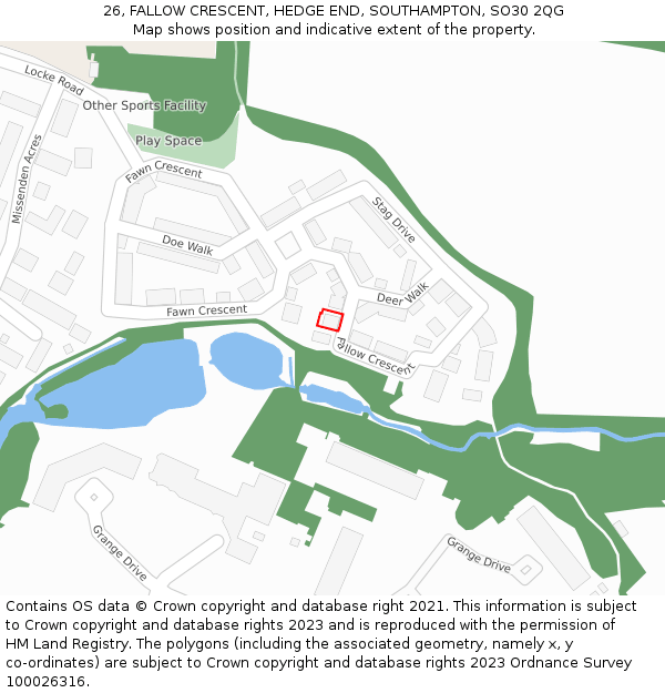 26, FALLOW CRESCENT, HEDGE END, SOUTHAMPTON, SO30 2QG: Location map and indicative extent of plot