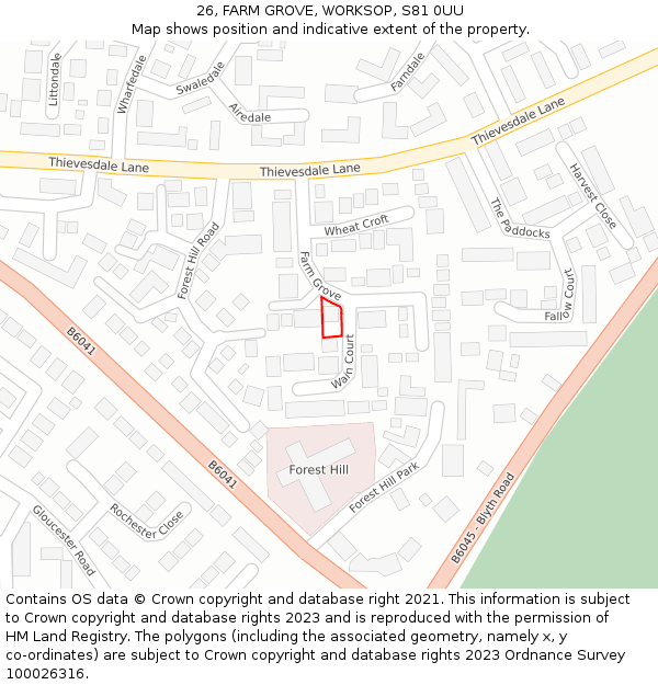 26, FARM GROVE, WORKSOP, S81 0UU: Location map and indicative extent of plot