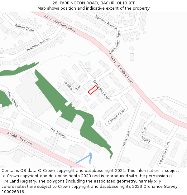 26, FARRINGTON ROAD, BACUP, OL13 9TE: Location map and indicative extent of plot