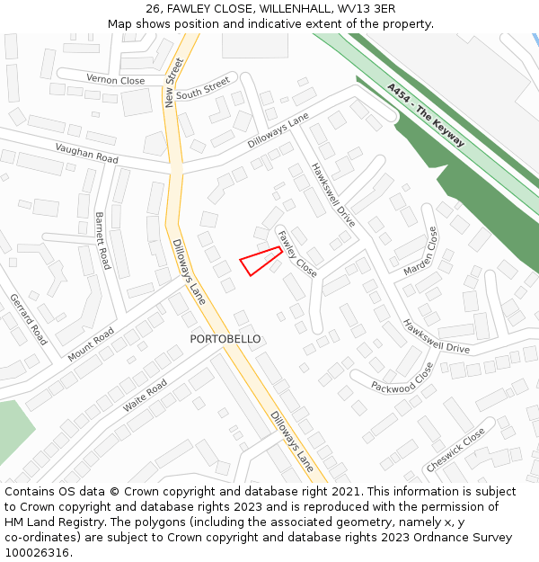 26, FAWLEY CLOSE, WILLENHALL, WV13 3ER: Location map and indicative extent of plot
