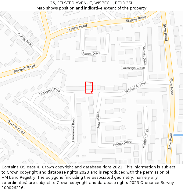 26, FELSTED AVENUE, WISBECH, PE13 3SL: Location map and indicative extent of plot