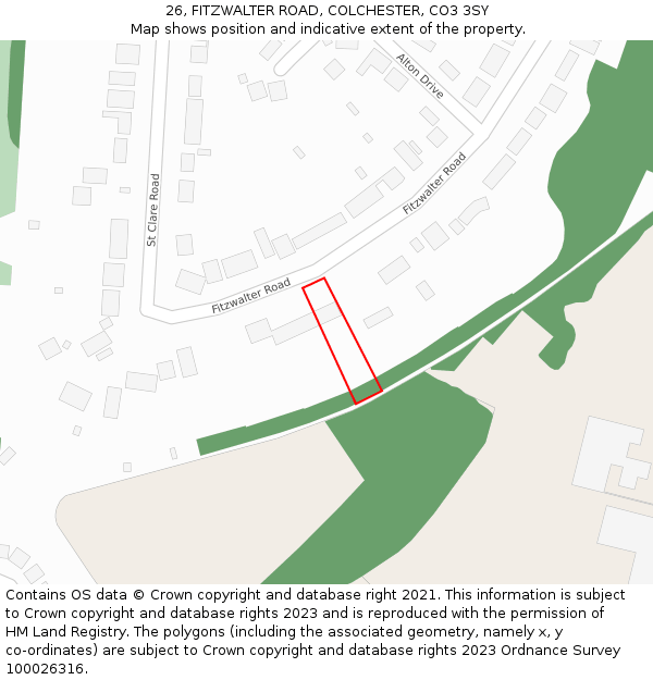26, FITZWALTER ROAD, COLCHESTER, CO3 3SY: Location map and indicative extent of plot