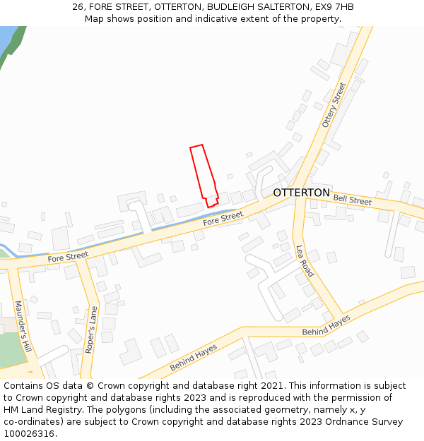 26, FORE STREET, OTTERTON, BUDLEIGH SALTERTON, EX9 7HB: Location map and indicative extent of plot