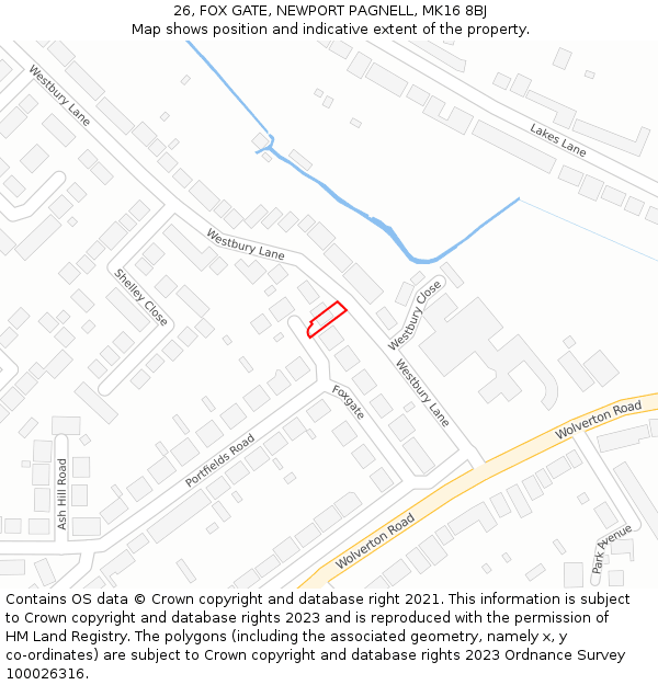 26, FOX GATE, NEWPORT PAGNELL, MK16 8BJ: Location map and indicative extent of plot