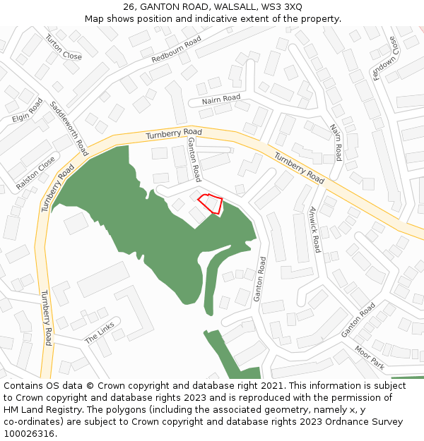 26, GANTON ROAD, WALSALL, WS3 3XQ: Location map and indicative extent of plot