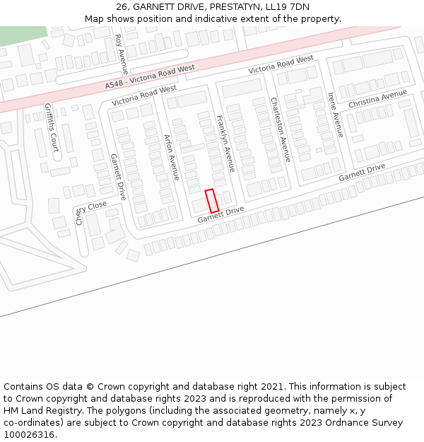 26, GARNETT DRIVE, PRESTATYN, LL19 7DN: Location map and indicative extent of plot