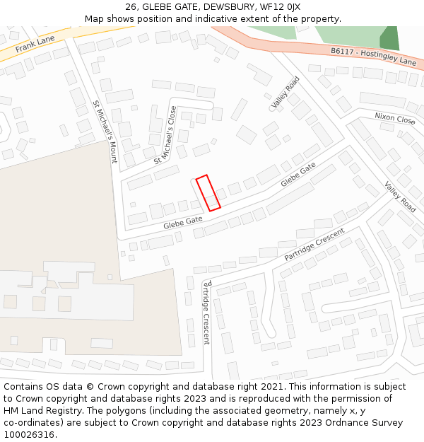 26, GLEBE GATE, DEWSBURY, WF12 0JX: Location map and indicative extent of plot