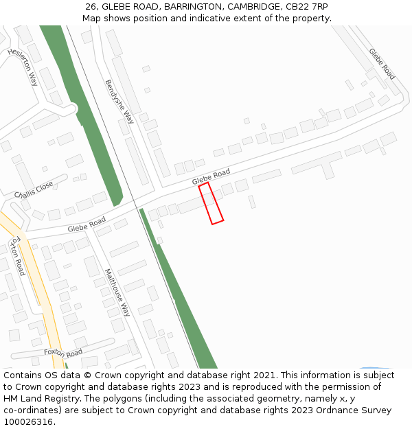 26, GLEBE ROAD, BARRINGTON, CAMBRIDGE, CB22 7RP: Location map and indicative extent of plot