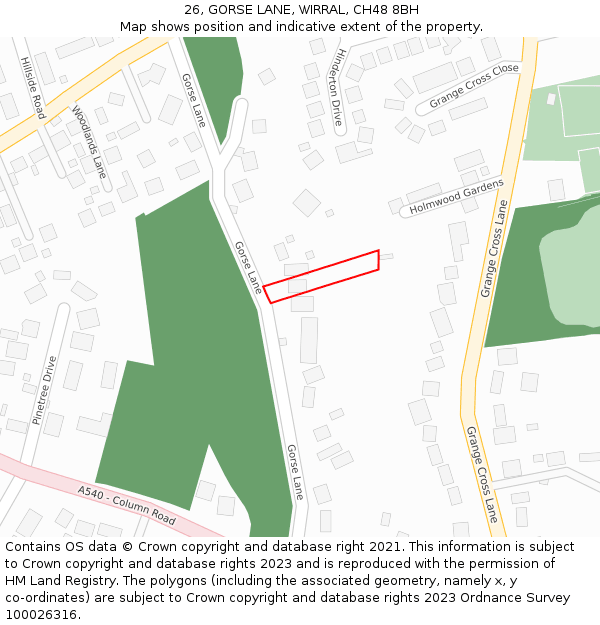 26, GORSE LANE, WIRRAL, CH48 8BH: Location map and indicative extent of plot