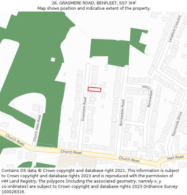 26, GRASMERE ROAD, BENFLEET, SS7 3HF: Location map and indicative extent of plot