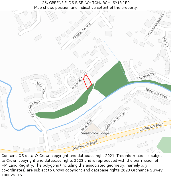 26, GREENFIELDS RISE, WHITCHURCH, SY13 1EP: Location map and indicative extent of plot