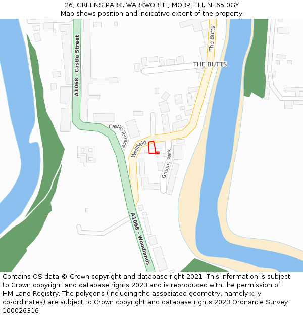 26, GREENS PARK, WARKWORTH, MORPETH, NE65 0GY: Location map and indicative extent of plot